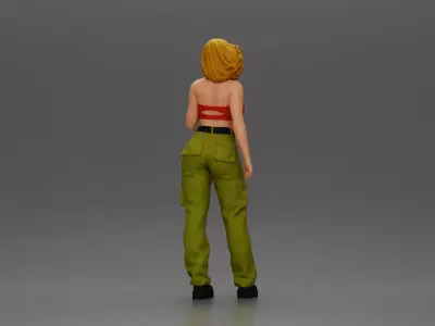 Urban dancer showcasing attitude in red tube top cargo pants 3D print model
