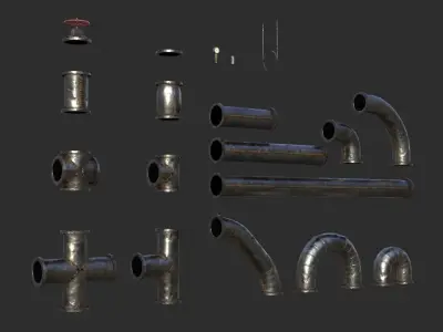 Old Folded Metallic Pipes Low-poly 3D model
