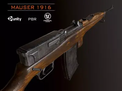 Mauser 1916 WW2 German Rifle PBR Low-poly 3D model