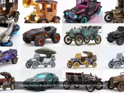 Ultimate Stylized Brass Era Cars Collection 3D Models Pack