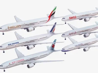 Bundle 6x Boeing 777-300 Low-poly 3D model