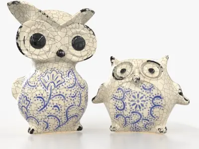 Ceramics Owls Family Low-poly 3D model