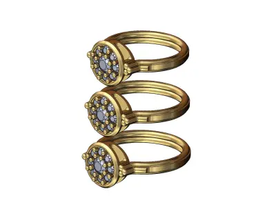 Round diamond cluster bead and rope ring US sizes 6 7 8 3D print model