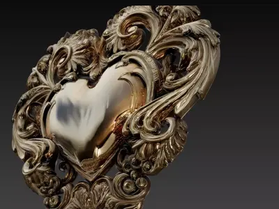 Ornate Baroque Heart Decorative Relief 3D Model 3D print model