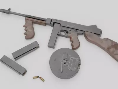 Thompson submachine gun Low-poly 3D model 2