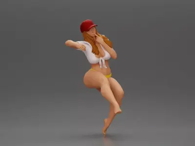 Sexy girl in cap thinking and playfully posing 3D print model