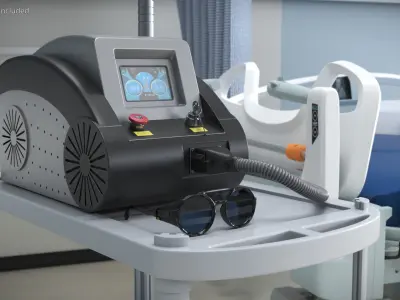 F-Beauty Tattoo Removal Laser Black on Medical Cart with Glasses 3D model