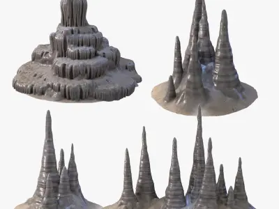 Realistic Cave Stalagmites Bundle 3D model