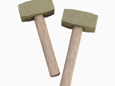 Industrial Wooden Hammer 05 Low-poly 3D model