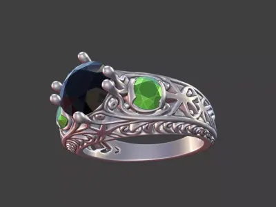 Triad Filigree Ring prong set gemstone ring 3D print model
