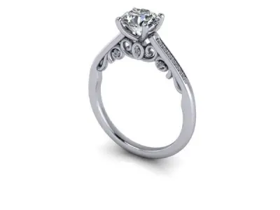 Antique scroll diamond engagement ring 3D print model