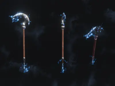 Set of 6 Elemental Scythe - Fantasy Medieval - Grim Reaper Low-poly 3D model