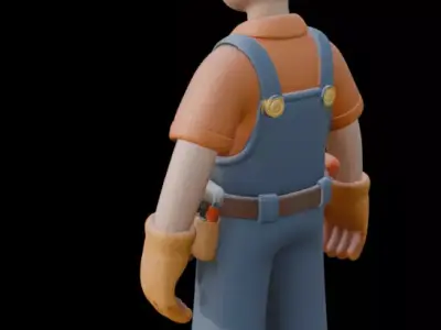 Construction Worker Cartoon Character 3D model