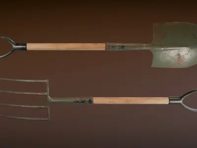 Garden Fork and Shovel Low-poly 3D model