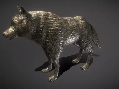 Wolf Bronze Statue Low-poly 3D model