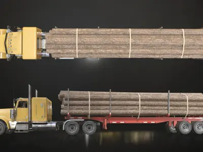 Flat Top Semi Truck Logging Trailer Low-poly 3D model