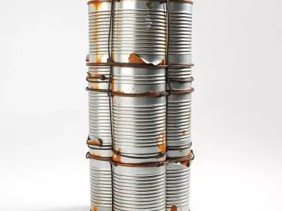 Rusty Stacked Tin Cans Prop Low-poly 3D model