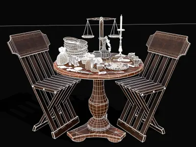 Small Round Cluttered Table Low-poly 3D model