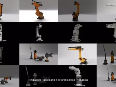 4 industrial Robots and 4 differents head 3D Model Pack