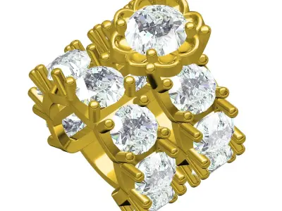 Antique Big Diamond Half Eternity Bridal Ring Set 3D print model