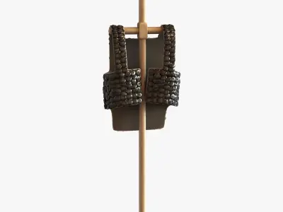 Old scale body armor on wood hanger 3D model
