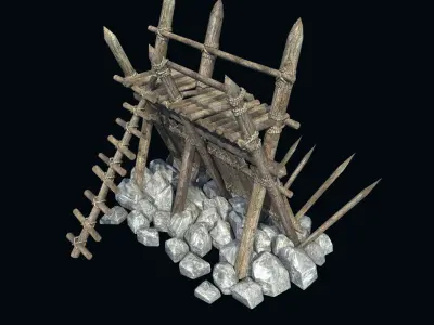 FORT PALISADE BARRIER BARRICADE FENCE WALL VILLAGE COLLECTION Low-poly 3D model