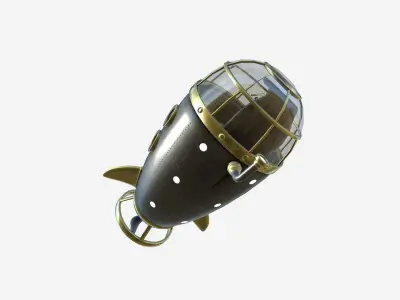 Submarine Cartoon A01 Metal Gold - Sub Watercraft Vehicle Low-poly 3D model