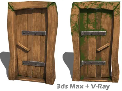 Old wooden door cartoonish ancient retro antique stylized Low-poly 3D model