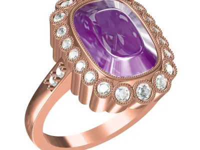 Cushion Cut Purple Diamond Milgrain Bezel Set Cocktail Ring 3D print model