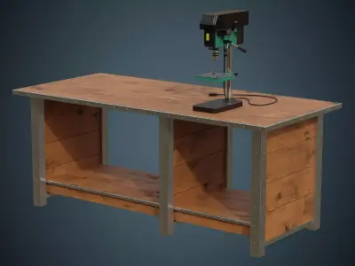 Drill Press And Workbench 1A Low-poly 3D model