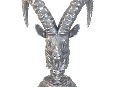 Goat bust metal statue Low-poly 3D model