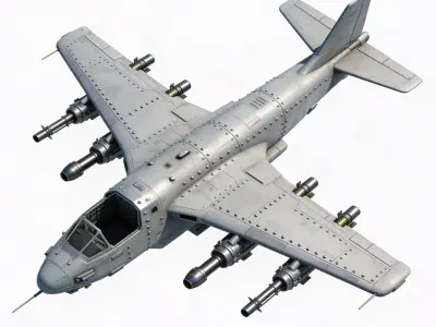 Realistic Heavy Armored Sci-Fi Gunship 3D Model Low-poly 3D model