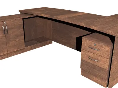 L-shaped wooden office desk Low-poly 3D model