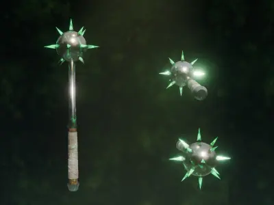 Set of 6 Elemental MorningStar - Medieval weapon -  Morning Star Low-poly 3D model