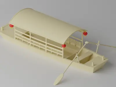 Old Traditional Chinese Wooden Passenger Boat 3D model