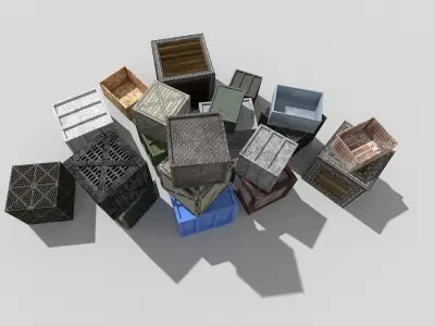 big low poly metal crates pack Low-poly 3D model