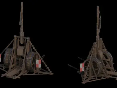 Medieval Siege Weapon - Long Trebuchet Low-poly 3D model