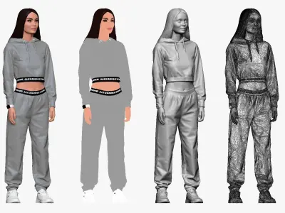 001244 woman in hip hop gray wear 3D model