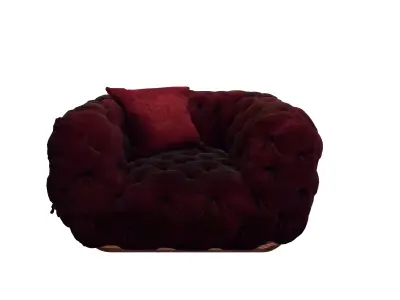 Vintage Tufted Velvet Armchair with Decorative Cushion 3D model