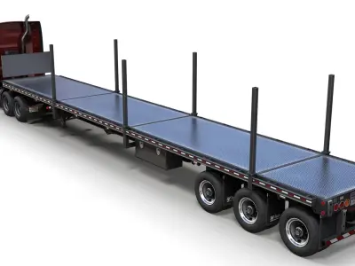 Kenworth T680 flatbed trailer Low-poly 3D model