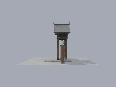 Japanese Karamon Gate - Karahafu Curved Roof Low Poly Low-poly 3D model