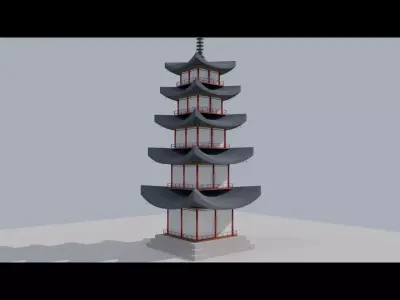 Japanese Five-Storied Pagoda  Low Poly 3D Model Low-poly 3D model