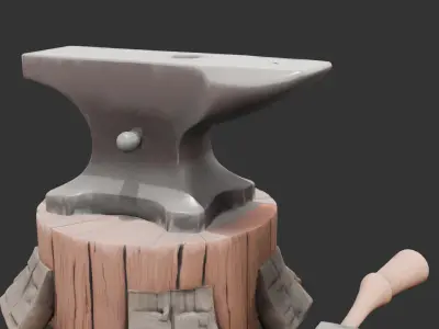 Medieval Blacksmith Anvil with Tools Low-poly 3D model