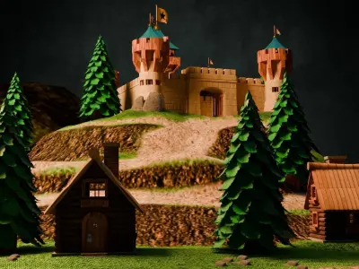 Medieval Stronghold And Village Free low-poly 3D model
