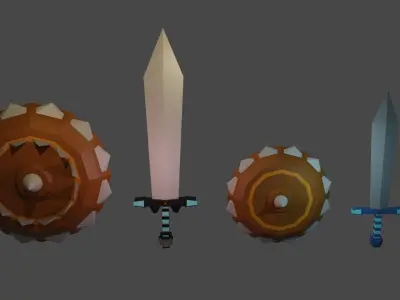 War sword and shield for game  Free low-poly 3D model