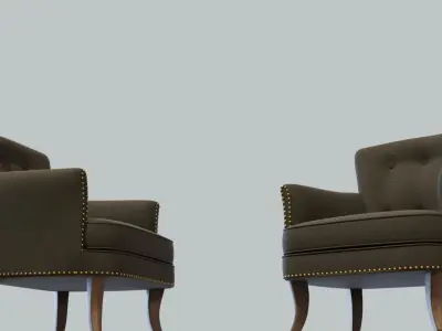 Vintage Chair Black Cotton Upholstery DarkOak Natural Legs 3D model