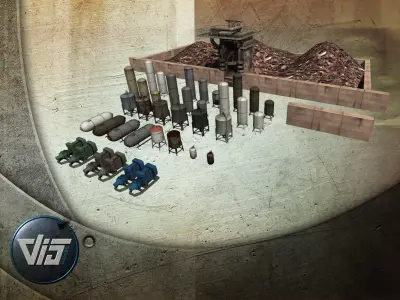 Industrial props collection Low-poly 3D model