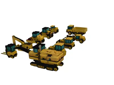 Low Poly Construction Vehicle Pack 10 Models Heavy Equipment Low-poly 3D model