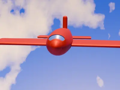 Red Plane Soaring High A Vivid Contrast Against the Blue Sky 3D model