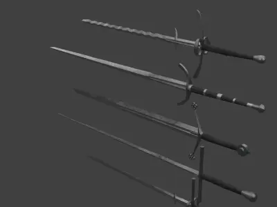 Set of Five Two-Handed Swords Low-poly 3D model